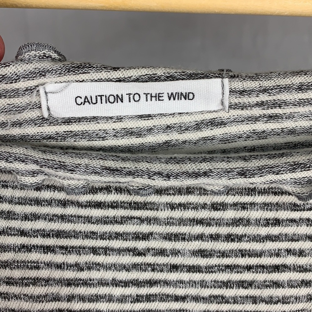 Caution to the wind black Gray striped off Shoulder Crop top - Picture 3 of 8